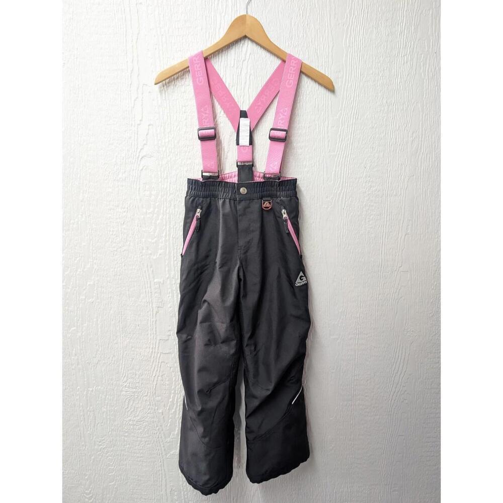 GERRY Snow Pants Insulated Ski Bibs Removable Suspenders Black Pink Size 7/8